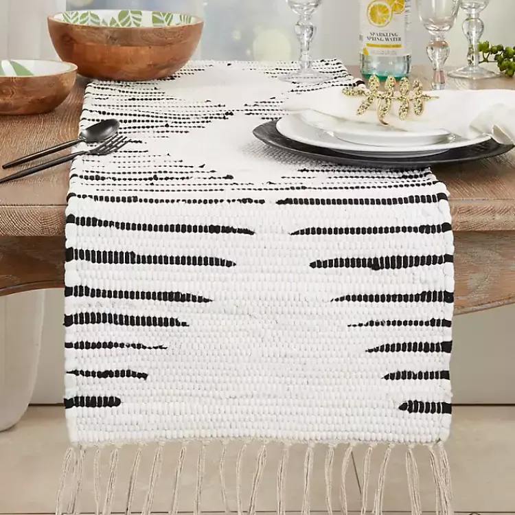 Kirklands Home Black and White Diamond Table Runner Discount