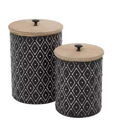 Decorative Bowls & Jars>Kirklands Home and White Embossed Diamond Jars, Set of 2 Black