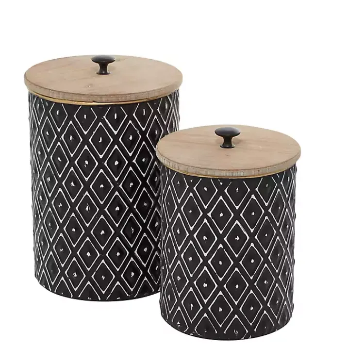Decorative Bowls & Jars>Kirklands Home and White Embossed Diamond Jars, Set of 2 Black