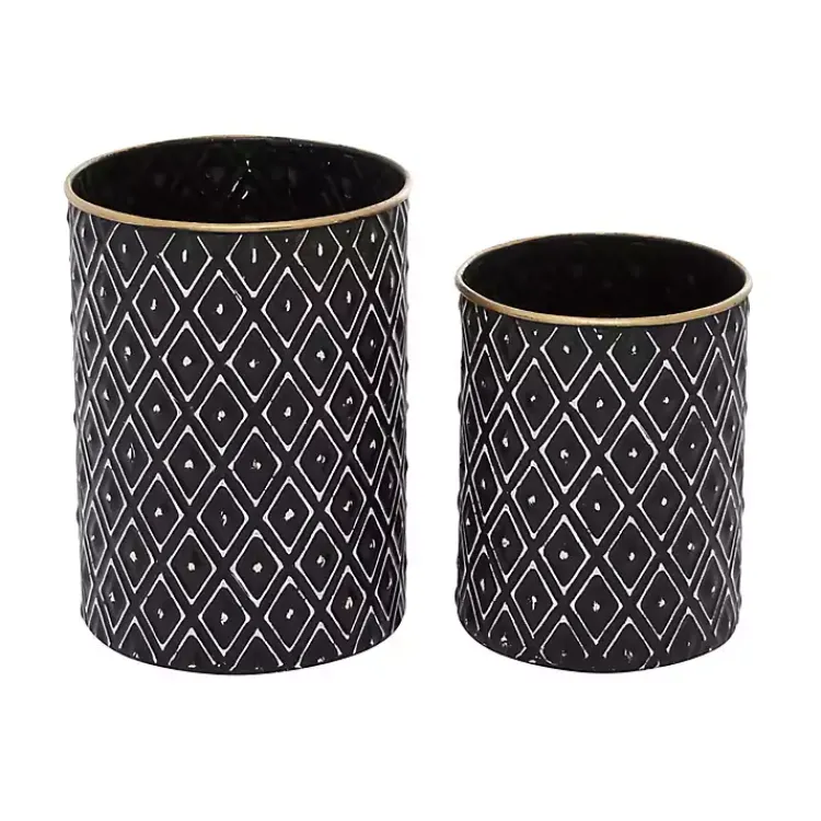 Decorative Bowls & Jars>Kirklands Home and White Embossed Diamond Jars, Set of 2 Black