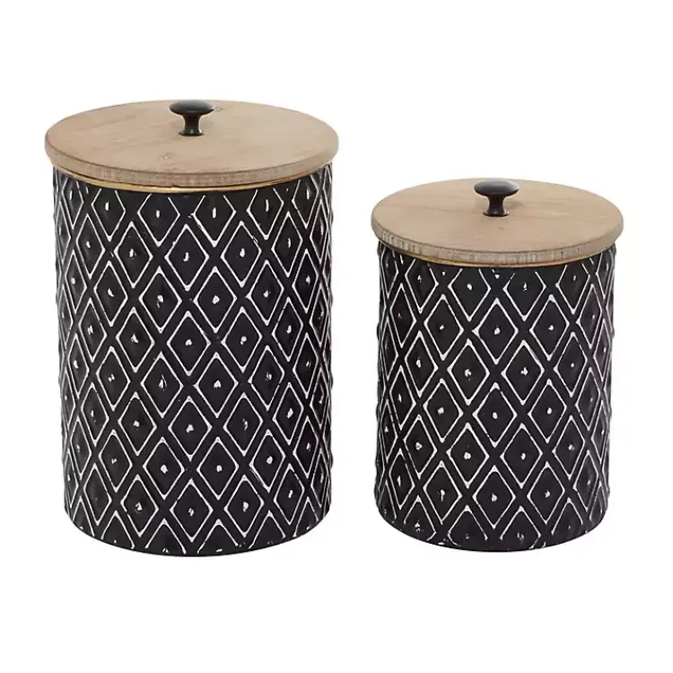 Decorative Bowls & Jars>Kirklands Home and White Embossed Diamond Jars, Set of 2 Black
