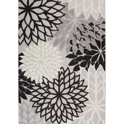 Kirklands Home Black and White Floral Outdoor Area Rug, 5x7 Clearance