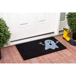 Halloween>Kirklands Home and White Ghost Doormat Black