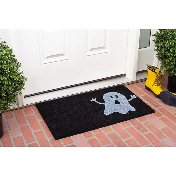 Halloween>Kirklands Home and White Ghost Doormat Black