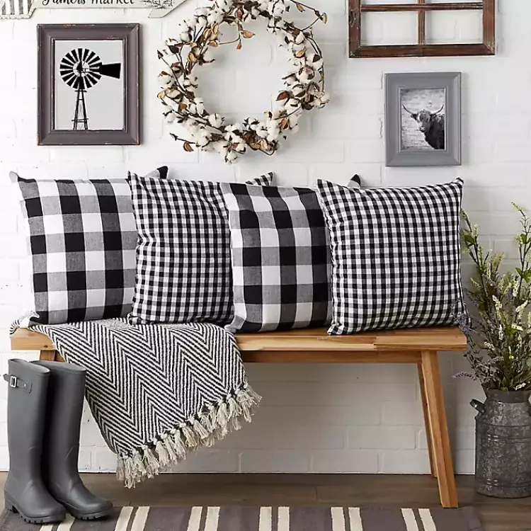 Pillows>Kirklands Home and White Gingham Pillow Covers, Set of 4 Black