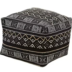 Poufs & Floor Cushions>Kirklands Home Black and White Mudcloth Cotton Pouf