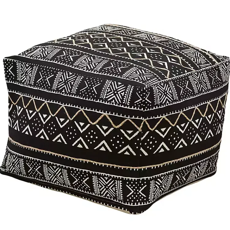 Poufs & Floor Cushions>Kirklands Home Black and White Mudcloth Cotton Pouf