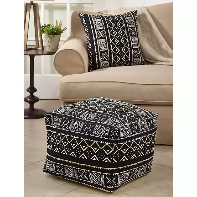 Poufs & Floor Cushions>Kirklands Home Black and White Mudcloth Cotton Pouf