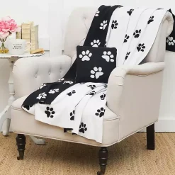 Blankets & Throws>Kirklands Home Black and White Paw Print Throw