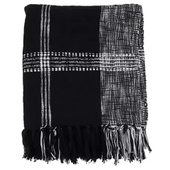 Blankets & Throws>Kirklands Home Black and White Plaid Fringed Throw