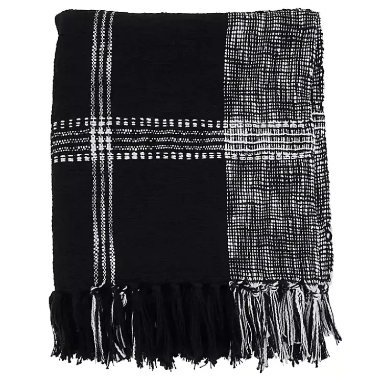 Blankets & Throws>Kirklands Home Black and White Plaid Fringed Throw