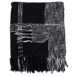 Blankets & Throws>Kirklands Home Black and White Plaid Fringed Throw
