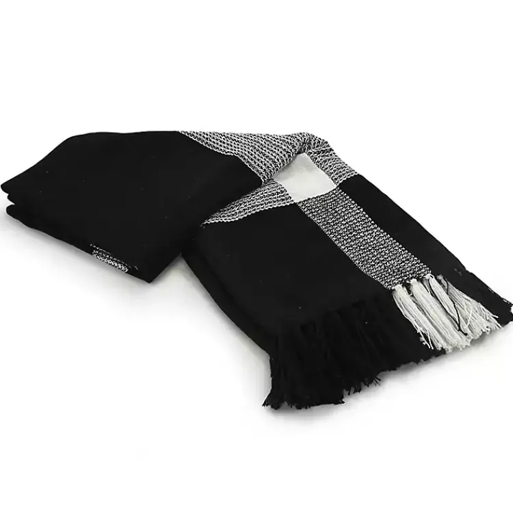 Blankets & Throws>Kirklands Home Black and White Plaid Organic Cotton Throw