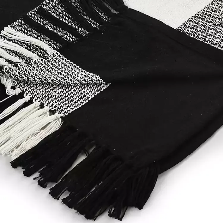 Blankets & Throws>Kirklands Home Black and White Plaid Organic Cotton Throw