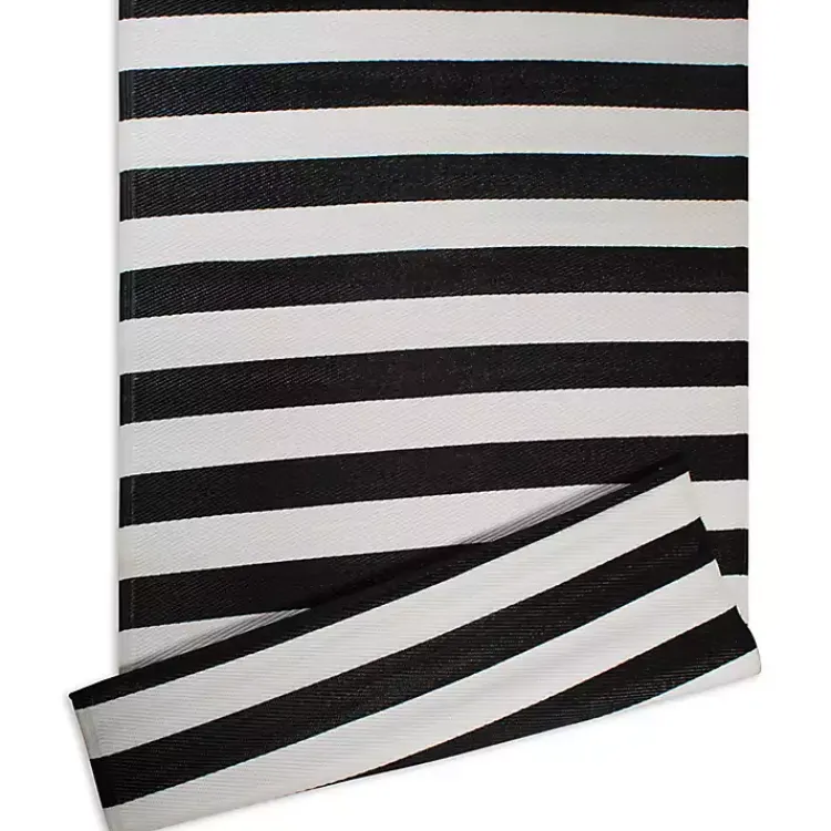 Kirklands Home Black and White Rugby Stripe Outdoor Area Rug, 5x8 Sale