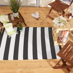 Kirklands Home Black and White Rugby Stripe Outdoor Area Rug, 5x8 Sale