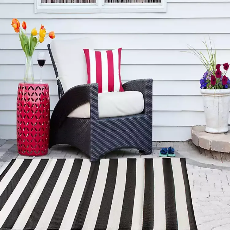 Kirklands Home Black and White Rugby Stripe Outdoor Area Rug, 5x8 Sale