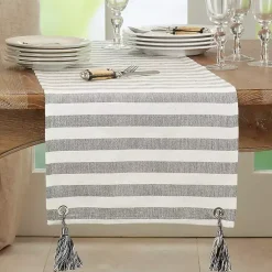 Kirklands Home Black and White Rustic Stripe Tassel Table Runner Best