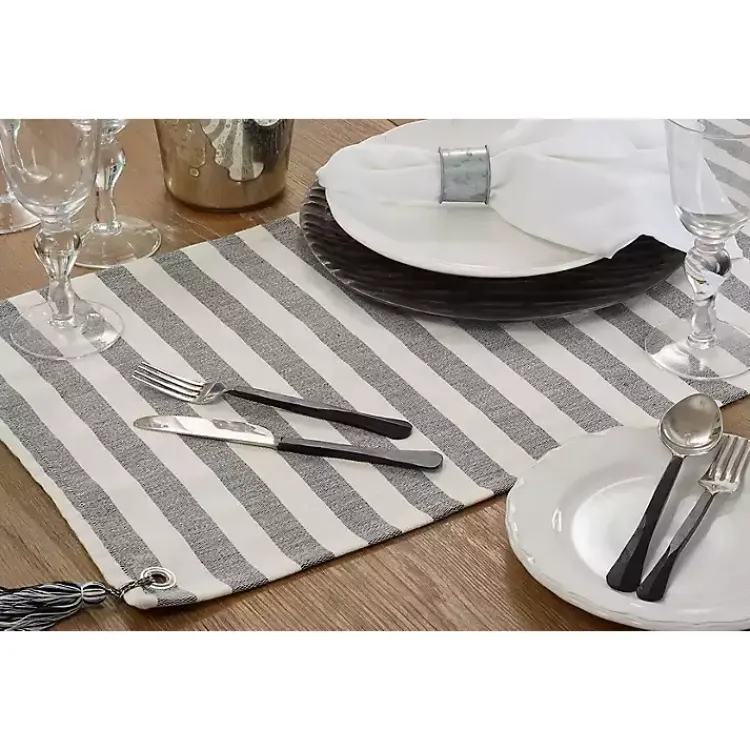 Kirklands Home Black and White Rustic Stripe Tassel Table Runner Best