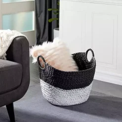 Baskets & Boxes>Kirklands Home Black and White Seagrass Ring Handle Basket