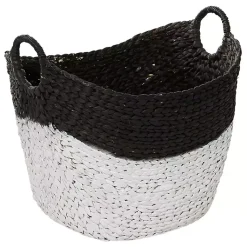 Baskets & Boxes>Kirklands Home Black and White Seagrass Ring Handle Basket