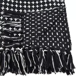 Blankets & Throws>Kirklands Home Black and White Stitched Cotton Throw