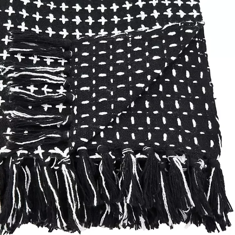Blankets & Throws>Kirklands Home Black and White Stitched Cotton Throw
