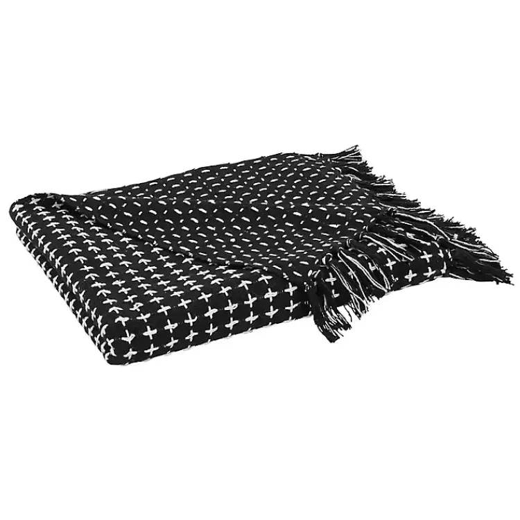 Blankets & Throws>Kirklands Home Black and White Stitched Cotton Throw