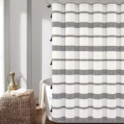 Kirklands Home Black and White Striped Boho Shower Curtain Clearance