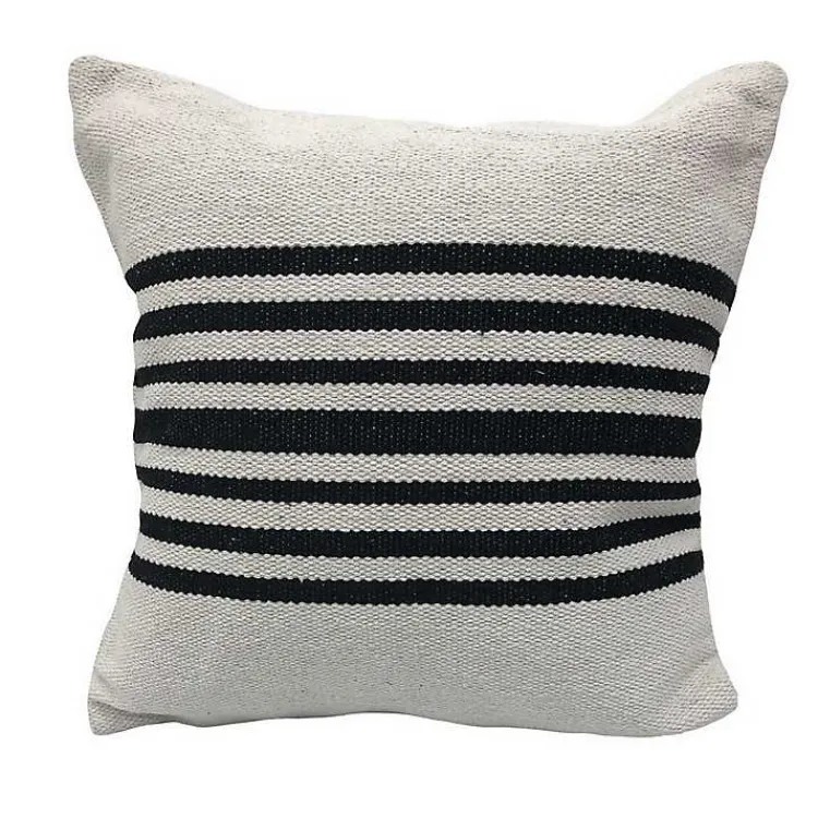 Pillows>Kirklands Home Black and White Striped Cotton Throw Pillow