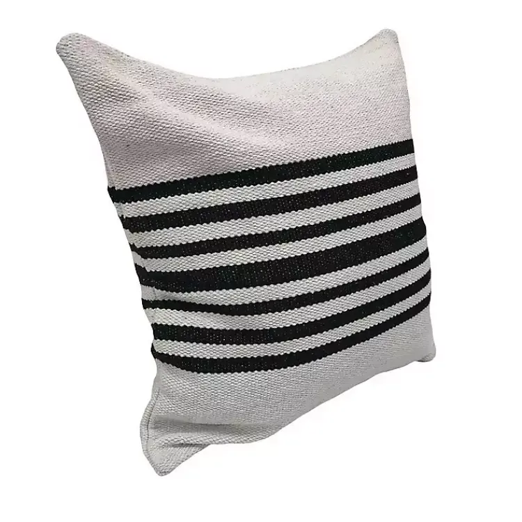 Pillows>Kirklands Home Black and White Striped Cotton Throw Pillow