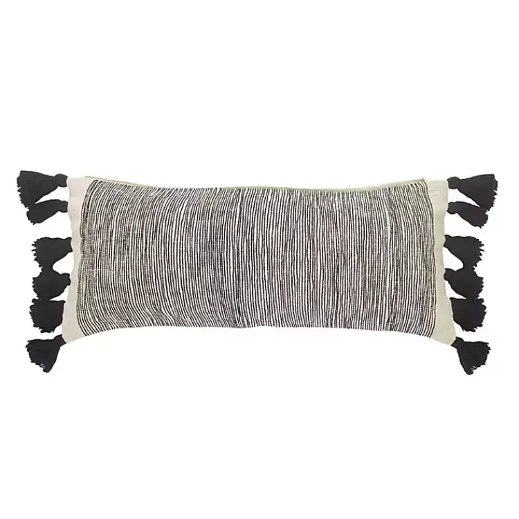 Pillows>Kirklands Home Black and White Striped Lumbar Pillow with Tassels