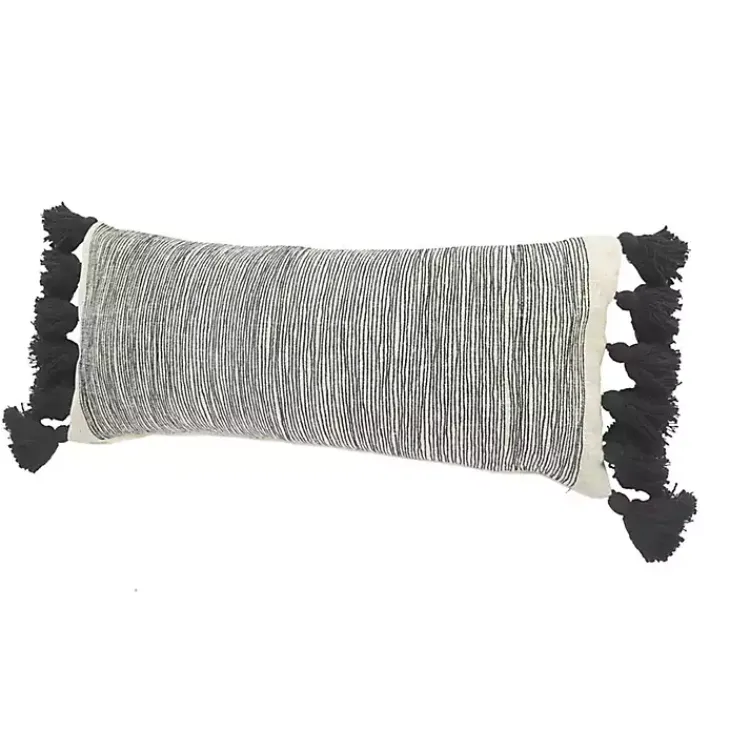 Pillows>Kirklands Home Black and White Striped Lumbar Pillow with Tassels