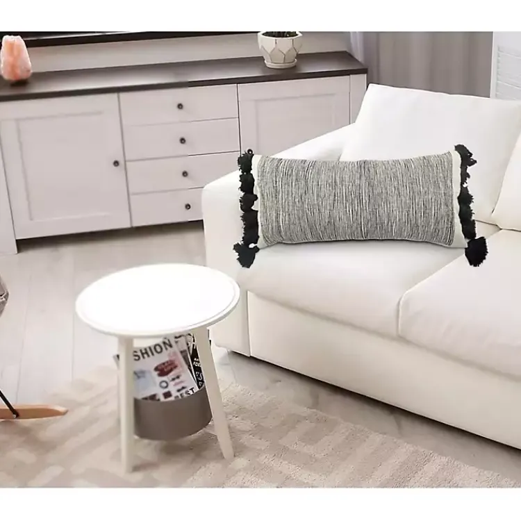 Pillows>Kirklands Home Black and White Striped Lumbar Pillow with Tassels