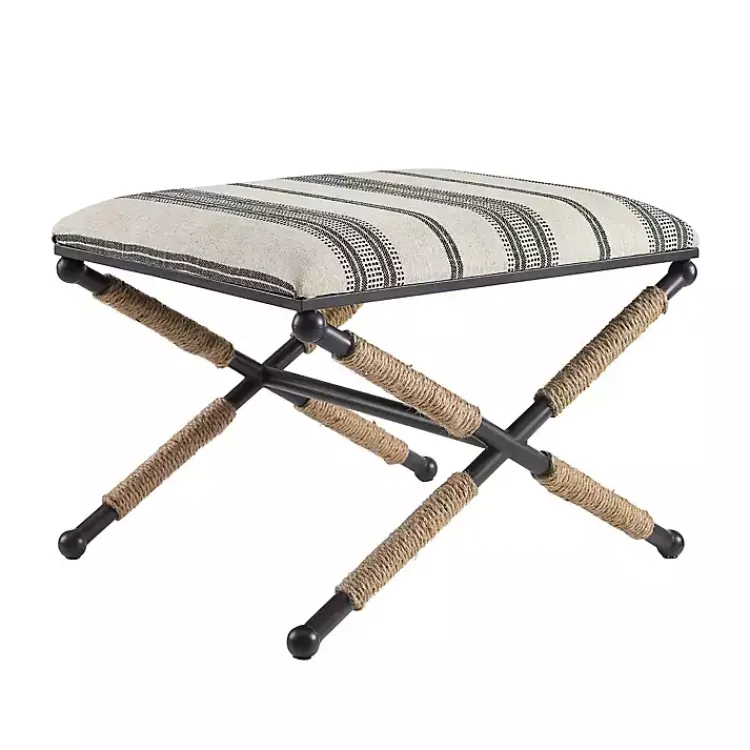 Kirklands Home Black and White Striped Upholstered Ottoman New