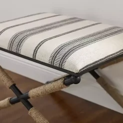 Kirklands Home Black and White Striped Upholstered Ottoman New