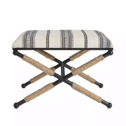 Kirklands Home Black and White Striped Upholstered Ottoman New