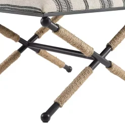 Kirklands Home Black and White Striped Upholstered Ottoman New