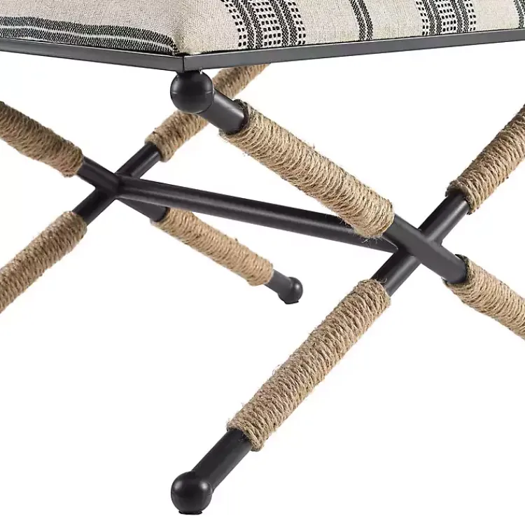 Kirklands Home Black and White Striped Upholstered Ottoman New
