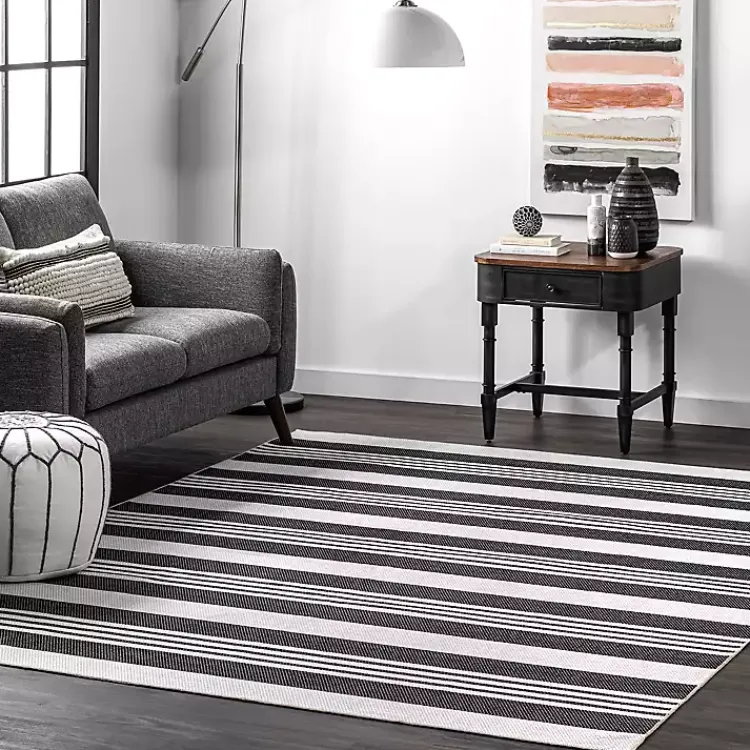 Kirklands Home Black and White Striped Washable Area Rug, 3x5 Outlet