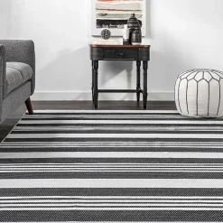 Kirklands Home Black and White Striped Washable Area Rug, 3x5 Outlet