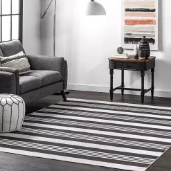 Kirklands Home Black and White Striped Washable Area Rug, 4x6 Discount