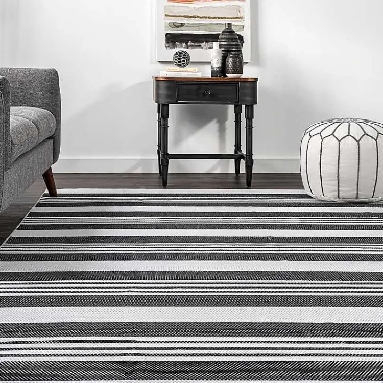 Kirklands Home Black and White Striped Washable Area Rug, 4x6 Discount