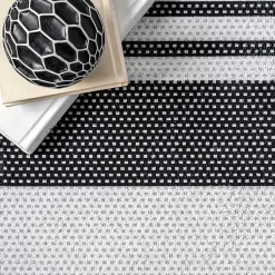 Kirklands Home Black and White Striped Washable Area Rug, 4x6 Discount
