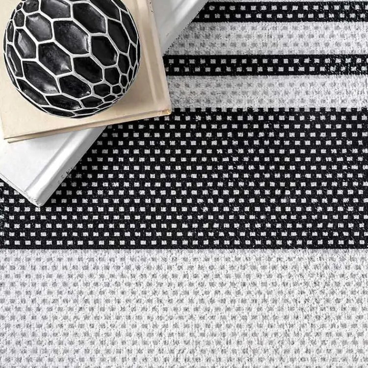 Kirklands Home Black and White Striped Washable Area Rug, 4x6 Discount