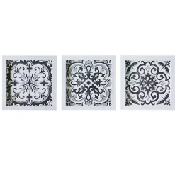 Kirklands Home Black and White Tile Framed Art Prints, Set of 3 New