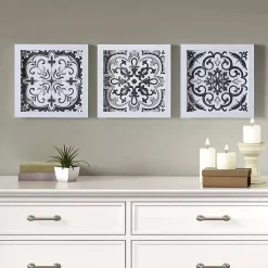 Kirklands Home Black and White Tile Framed Art Prints, Set of 3 New