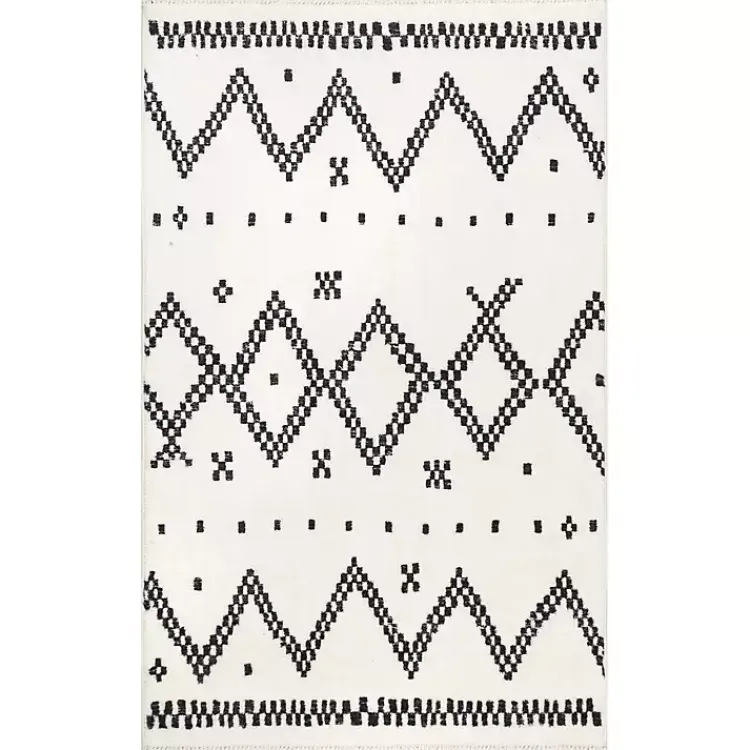 Kirklands Home Black and White Tracy Fringed Area Rug, 5x8 Outlet