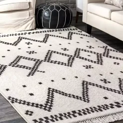 Kirklands Home Black and White Tracy Fringed Area Rug, 5x8 Outlet