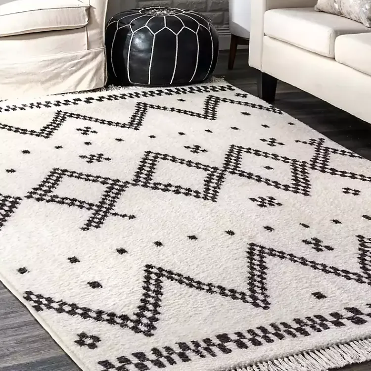 Kirklands Home Black and White Tracy Fringed Area Rug, 5x8 Outlet